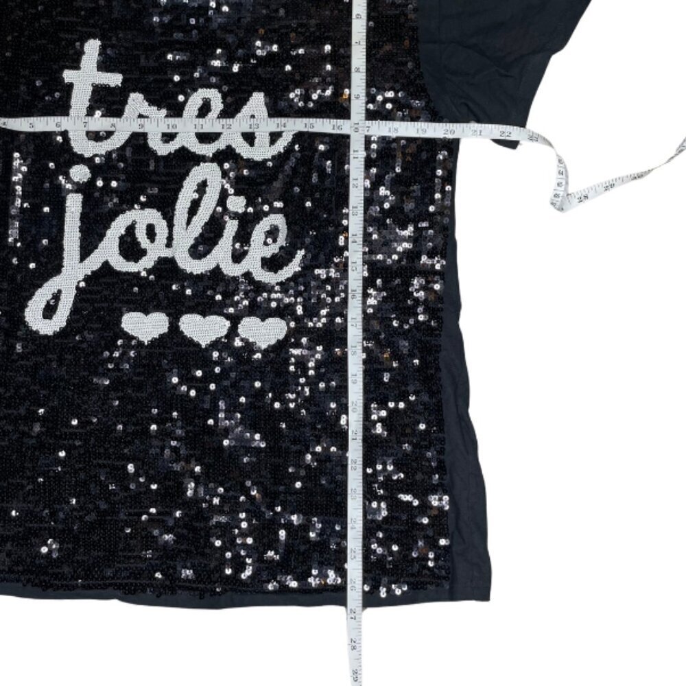TwinSet Simona Barbieri Indie Sleaze Sequin Tres Jolie Graphic Tee Black M - Picture 5 of 9